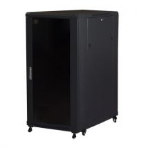RACK LINK 19 ARMADIO 22 UNITA  (A)1166x (L)600x(P)800mm COLORE NERO PORTA VETRO incl. piedini regolabili in altezza e ruote