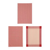 3 Torchons Campagne Rouges en Coton - Comptoir de Famille