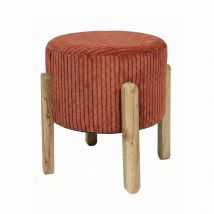 Tabouret en Tissu Côtelé Terracotta et Bois D'acacia - Scarlett - Home Déco Factory