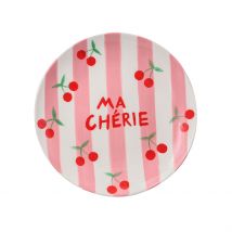 Assiette à Desssert en Céramique Rayée Rose et Blanc D18.5cm - QUE RICO