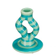 Bougeoir en Céramique Rayé Bleu H12cm - Mica Decorations
