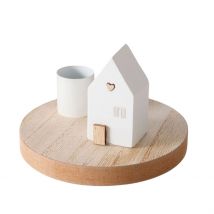 Bougeoir Maison en Bois Naturel et Blanc - Domicil - Boltze