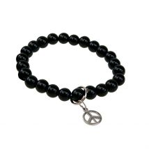 Bracelet Onyx Perles Rondes 8mm et Signe Paix - Omsaé