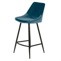 Chaise de Bar en Velour Bleu H75cm - Ben - Zago