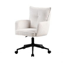 Chaise de Bureau à Roulettes en Velours Côtelé Blanc - Moda - Zago
