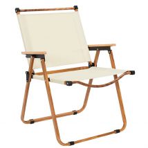 Chaise de Jardin Pliante en Bois de Hêtre et Tissu Beige - Mariposa - Home Déco Factory