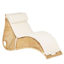 Chaise Longue en Rotin avec Coussin Blanc - Felice - Mica Decorations