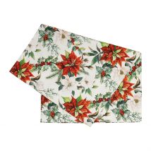Chemin de Table en Coton Rouge et Vert 160x50cm - Poinsettia - Côté Table