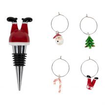 Coffret Bouchon avec 4 Marqueurs en Verre et Inox Rouge - Noel - Côté Table