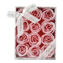 Coffret de 12 Roses de Savon Roses et Blanches - Parfum Rose - Mathilde M