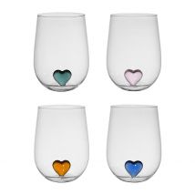 Coffret de 4 Gobelets Cœur en Verre Multicolore 60cl - Colorea - SEMA Design