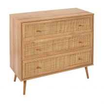 Commode en Bois et Cannage 3 Tiroirs H79cm - Baia - Home Déco Factory