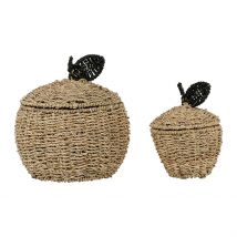 Corbeilles Pomme avec Couvercle X2 Naturel en Jonc de Mer+fer - Sweet Dream - Jardin D'Ulysse