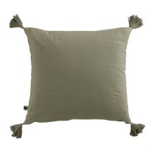 Coussin avec Pompons en Gaze de Coton Romarin 40x40cm - Gaia - L'effet Papillon