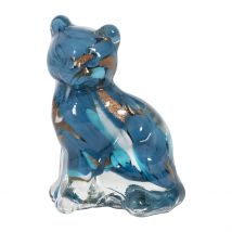 Déco Chat en Verre Bleu et Doré - Félin - Côté Table
