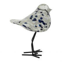 Déco Moineau en Verre Blanc et Bleu Pailleté - Serin - Côté Table