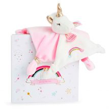 Doudou Plat Licorne Blanc et Rose - Doudou et Compagnie