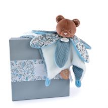 Doudou Plat Ours avec Pétale Bleu - Boh'Aime - Doudou et Compagnie
