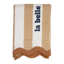 Drap de Plage en Coton Rayé Camel et Blanc 170x85cm - Medi - SEMA Design