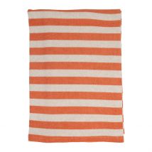 Drap de Plage en Coton Rayé Corail et Blanc 180x90cm - Palma - SEMA Design