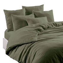 Drap Housse en Lin et Coton Kaki 160x200cm - Limy - Haomy