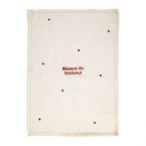 Essuie-mains Cœur en Coton Écru et Rouge 70x50cm - Famille - Jardin D'Ulysse