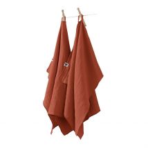 Lot de 2 Essuies Mains en Gaze Coton Terracotta 50x70cm - Gaia - L'effet Papillon