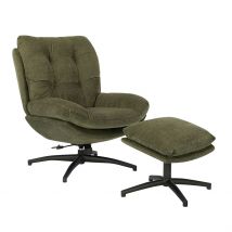 Fauteuil Pivotant avec Repose Pieds en Tissu Vert - Carles - PG HOME