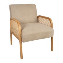 Fauteuil en Tissu et Hévéa Beige - Firmin - Comptoir de Famille