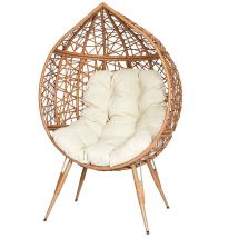 Fauteuil Extérieur Œuf en Métal Naturel et Beige - Home Déco Factory