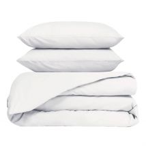 Housse de Couette 240x220cm et 2 Taies D'oreiller 63x63cm en Percale de Coton Blanc - Venezia - Haomy