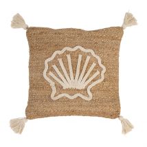 Housse de Coussin Coquillage en Corde et Jute Naturel Blanc 45x45cm - Eté à La Mer - Jardin D'Ulysse