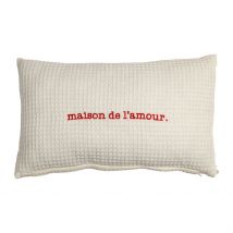 Housse de Coussin en Coton Écru et Rouge 50x30cm - Famille - Jardin D'Ulysse