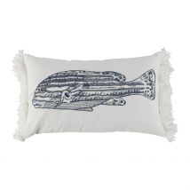 Housse de Coussin en Coton Poisson Bleu Marine 50x30cm - Bord de Mer - Côté Table