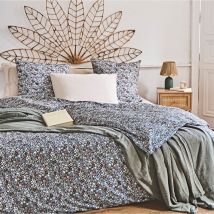 Housse de Couette 240x220 Cm et 2 Taies D'oreiller 60x60cm en Coton Imprimé Fleurs - Malia - L'effet Papillon