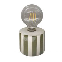 Lampe à Piles en Faïence Rayée Kaki et Blanc H17cm - Faïence - Opjet