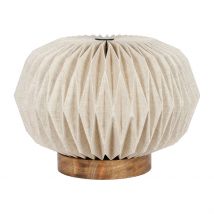 Lampe en Papier et Lin Blanc et Support en Manguier Naturel D43xh31cm - Fontelo - Côté Table