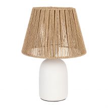 Lampe en Terre Cuite Blanc Mate et Naturel H32cm - Nira - Terre Cuite, Corde Papier - SEMA Design