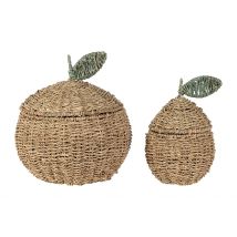Lot de 2 Corbeille Pommes en Jonc de Mer Naturel et Vert - Les Fruits - Jardin D'Ulysse