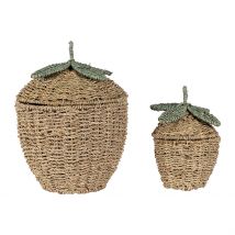 Lot de 2 Corbeilles Fraise en Jonc de Mer Naturel et Vert - Les Fruits - Jardin D'Ulysse