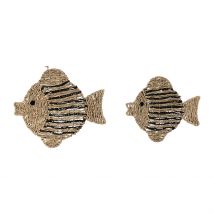 Lot de 2 Décoration Murale Poisson en Jonc de Mer Naturel et Bleu - Eté à La Mer - Jardin D'Ulysse