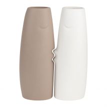 Lot de 2 Vases Visage en Gres, Beige et Blanc - SEMA Design
