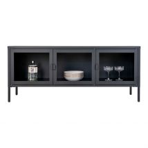Meuble Tv 3 Portes en Verre et Acier Noir L130cm - Brendan - House Nordic