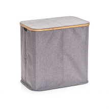 Panier à Linge Double en Toile et Bambou Gris H50.5cm - Zeller