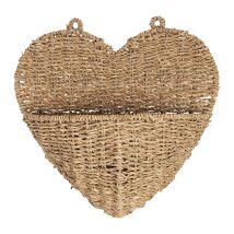 Panier Mural Cœur en Jonc de Mer Naturel 33x32cm - Chaumière - Comptoir de Famille
