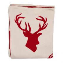 Plaid Cerf en Coton Rouge 150x125cm - Noel - Côté Table