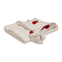 Plaid Tufté en Coton Ecru et Coeur Rouge 170x130cm - Famille - Jardin D'Ulysse