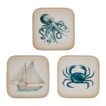 Plateau Carré (x3) en Fer Bleu 16x16cm - Bord de Mer - Côté Table
