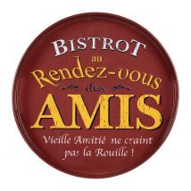 Plateau Rond Rouge et Jaune D33cm - Bistrot Des Amis - Natives