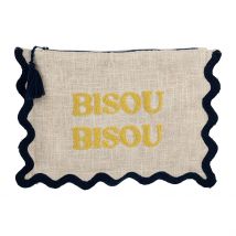 Pochette Brodée Bisou en Coton Jaune et Bleu - Lumi - SEMA Design